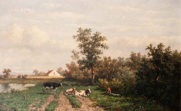 Hollanda manzarası (panel) by Anthonie Jacobus van Wyngaerdt