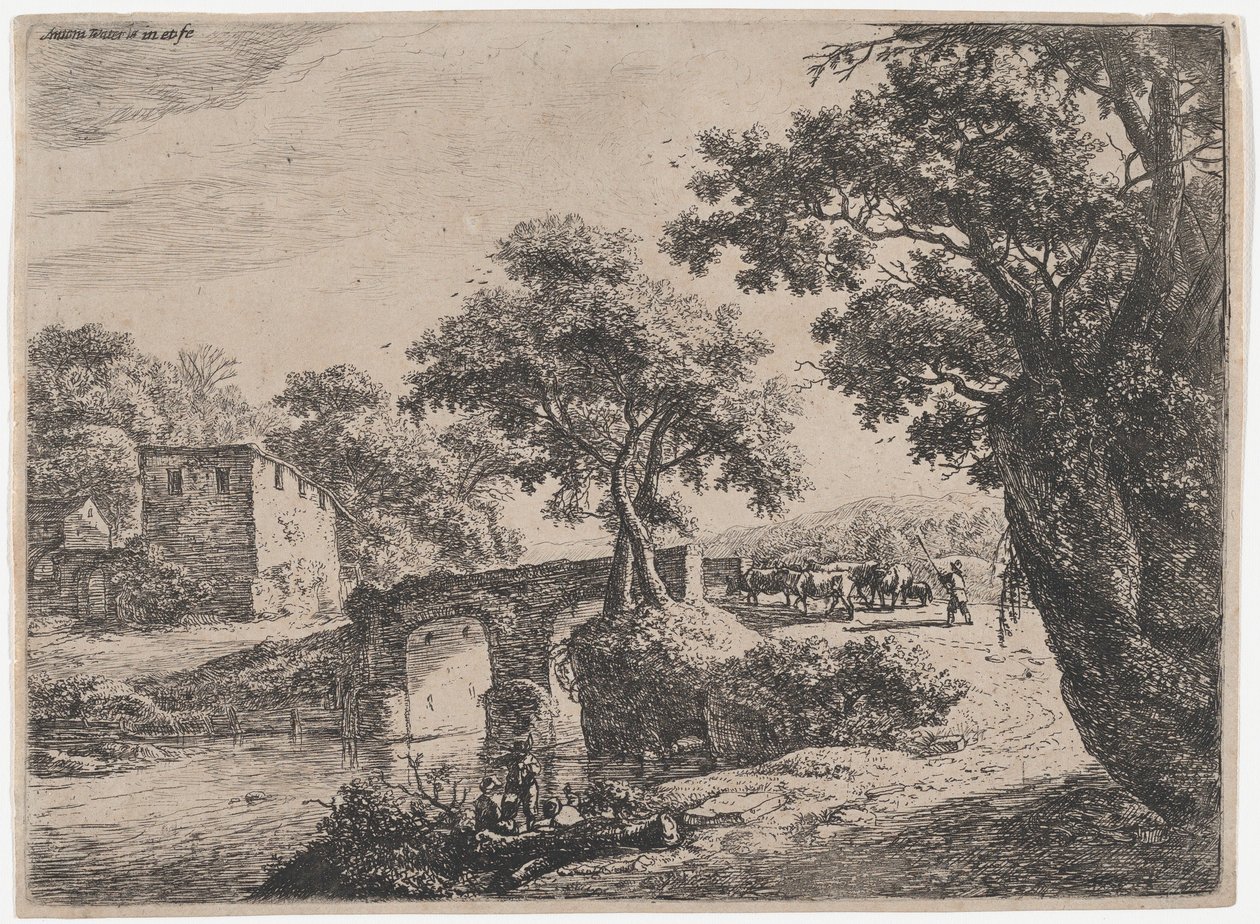 Bir Taş Köprü Yakınında Sürü, 17. yüzyıl. by Anthonie Waterloo