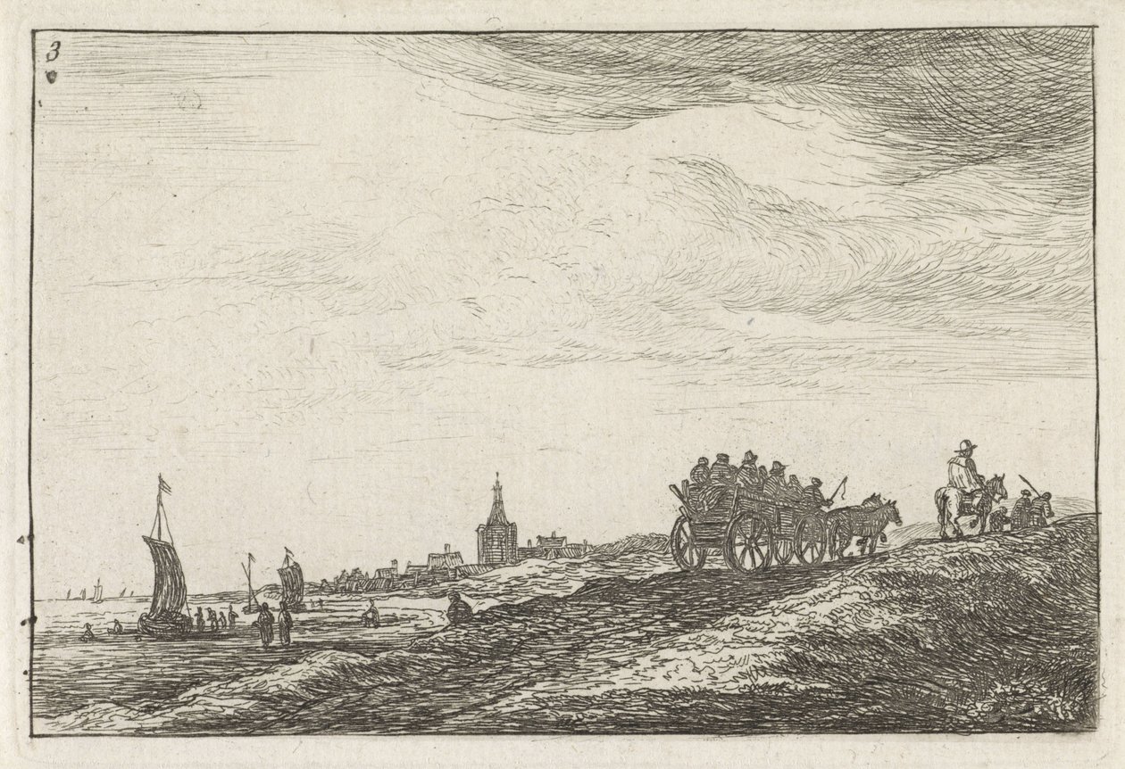 At arabası ile sahil şeridi by Anthonie Waterloo