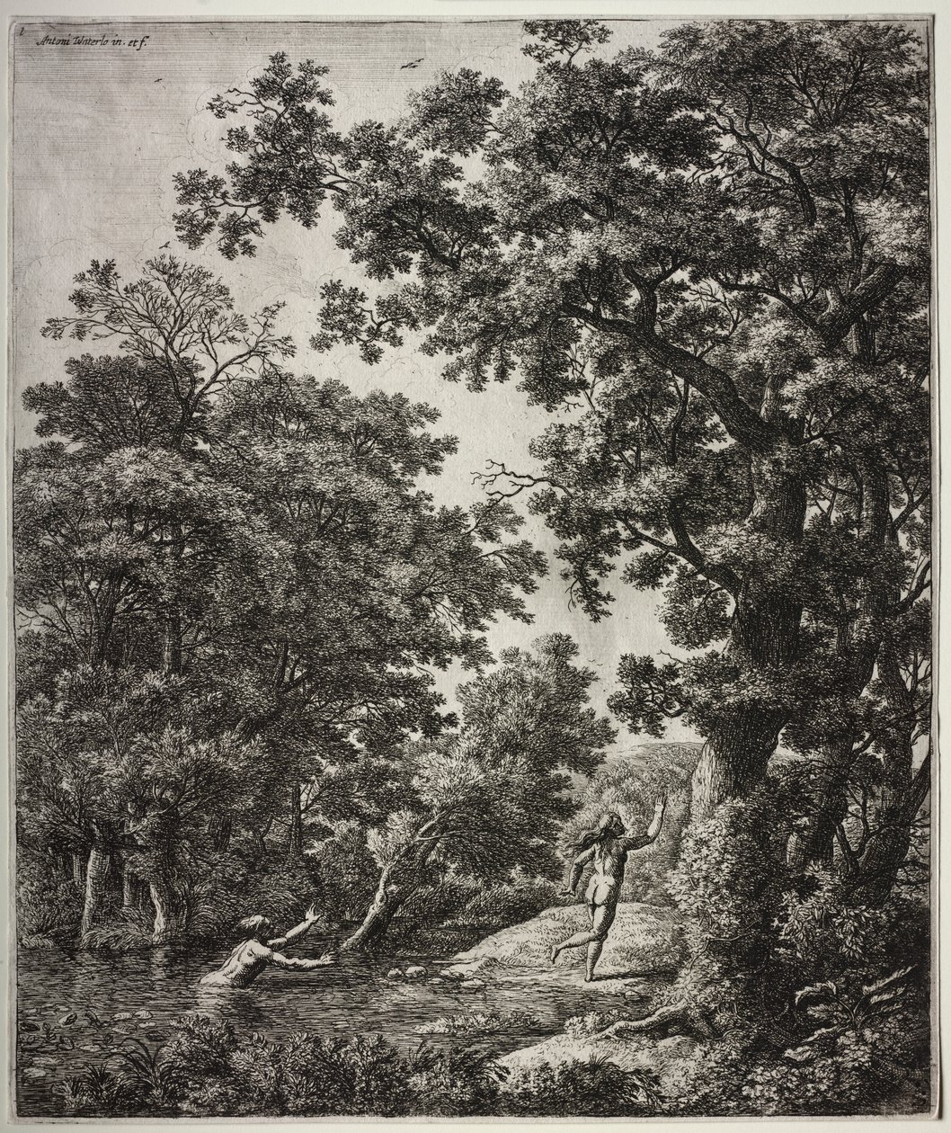 Ovid'in Metamorfozlarından sahneler içeren altı büyük dik manzara: Alpheus ve Arethusa by Anthonie Waterloo