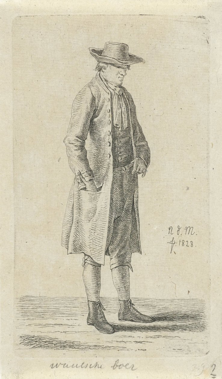 Adamın eli ceketinin cebinde Valon çiftçisi (nesne üzerindeki başlık) 12 Çalışma figürleri (seri başlığı) by Anthonie Willem Hendrik Nolthenius de Man