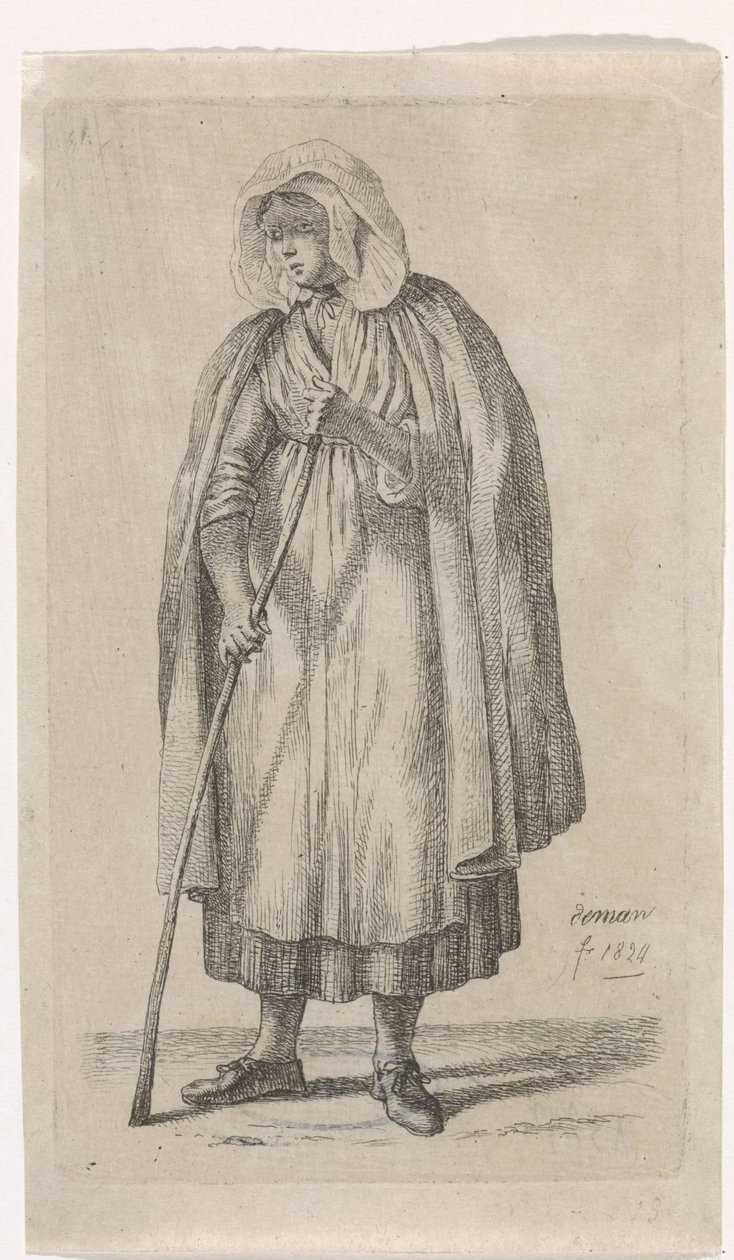 Pelerinli ve sopalı kadın by Anthonie Willem Hendrik Nolthenius de Man