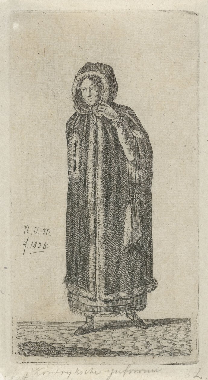 pelerinli kadın Kortrijk Miss (nesne üzerindeki başlık) 12 Çalışma figürleri (seri başlığı) by Anthonie Willem Hendrik Nolthenius de Man