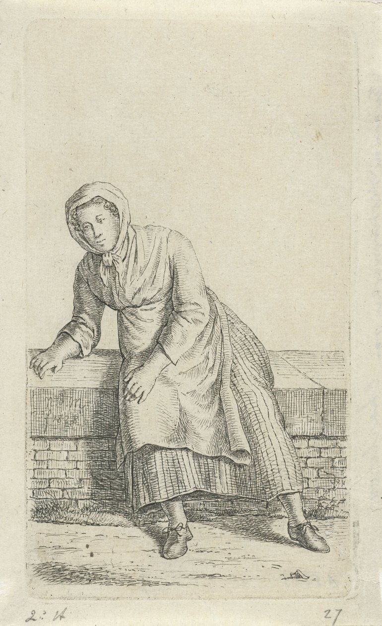bir duvarda oturan kadın 12 Çalışma figürleri (seri başlığı) by Anthonie Willem Hendrik Nolthenius de Man