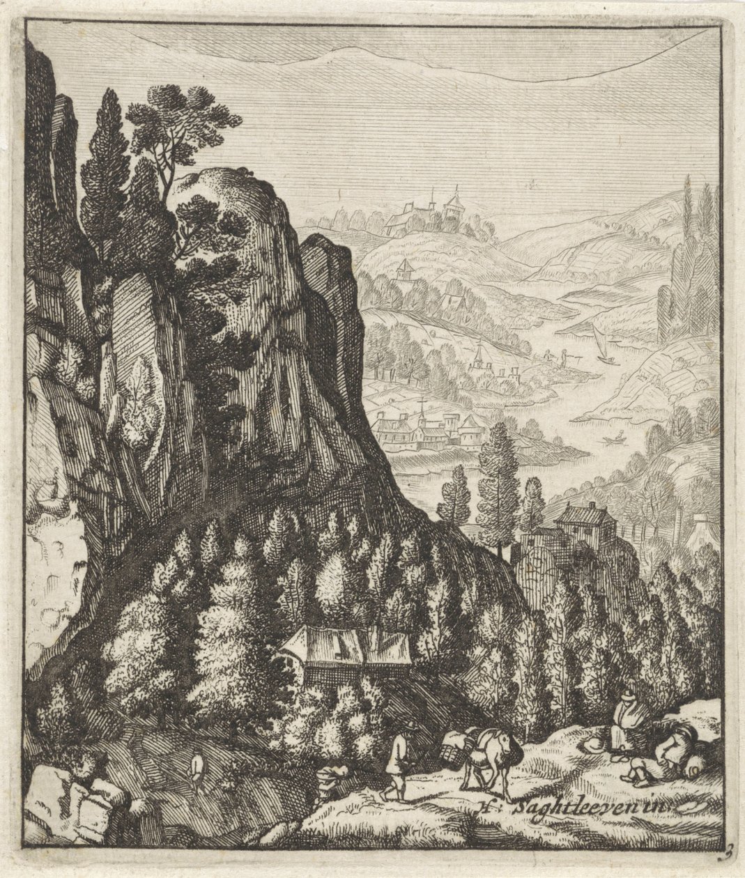 Çiftçiler ile kayalık dağ manzarası by Anthonie de Winter (attributed to)