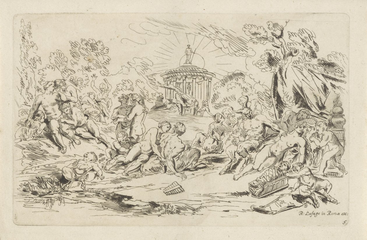 Bacchus Tapınağı önünde periler ve satirler Bacchanals (dizi adı) by Anthonie de Winter