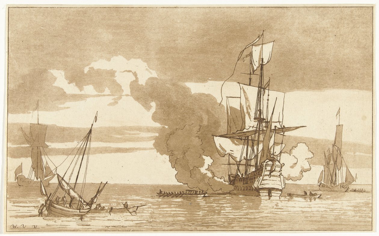 Deniz savaşı by Anthonie van den Bos
