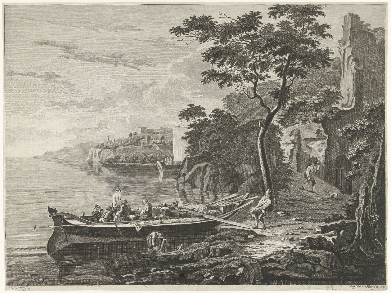 Bir dağ manzarasında bir mavna ile rakamlar by Anthonij van der Haer