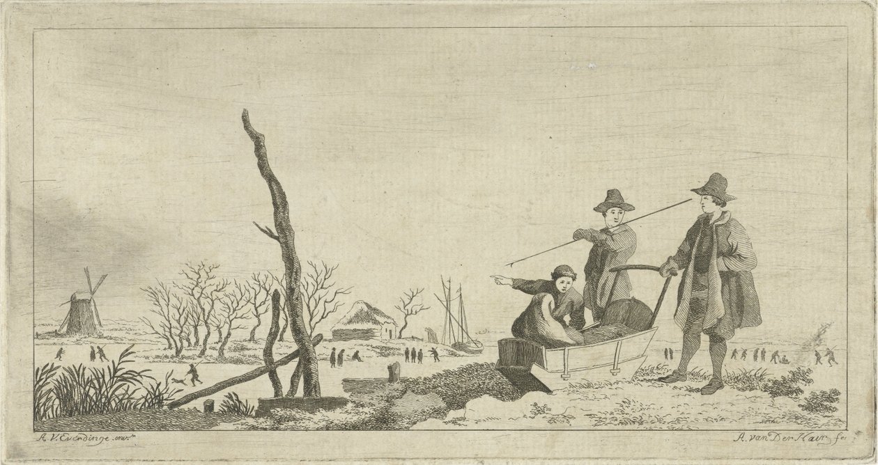 Bir kış manzarasında bir kızakta rakamlar by Anthonij van der Haer