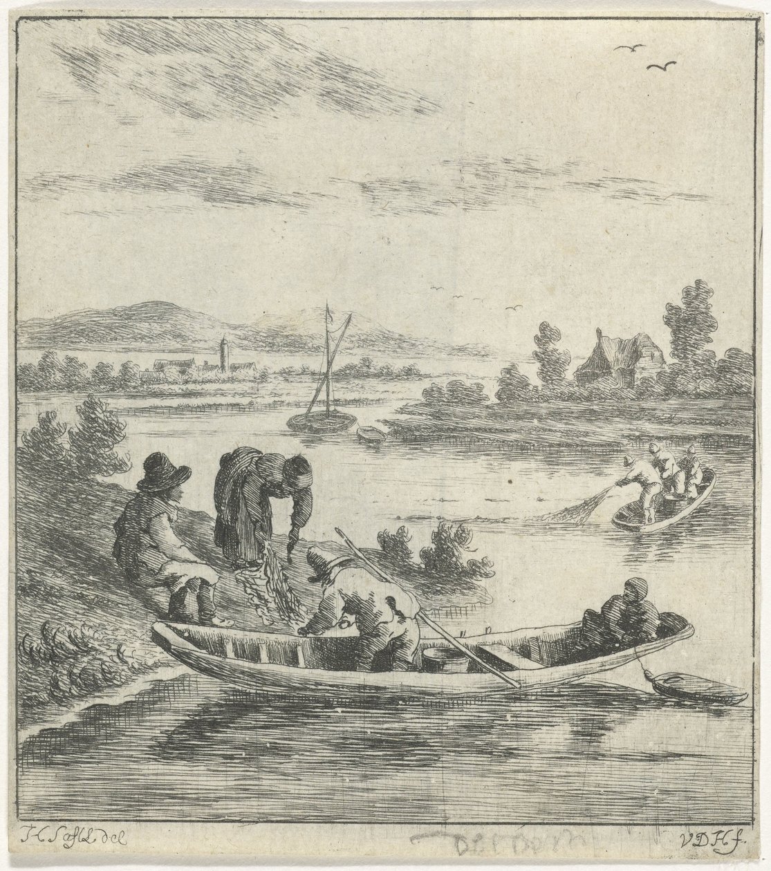 Bir nehir üzerinde balıkçılar by Anthonij van der Haer