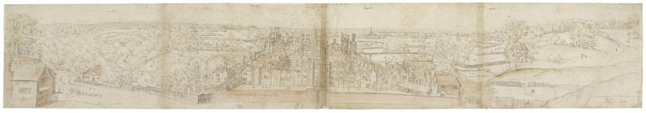 Oatlands Palace from the South, c.1544 (pen, ink, chalk and wc on paper) by Anthonis van den Wyngaerde