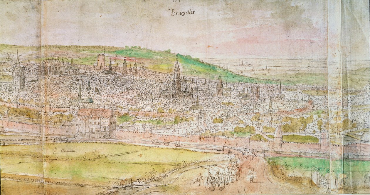 Panoramik Brüksel Manzarası, 16. yüzyıl (kağıt üzerinde kalem ve mürekkep ve wc) by Anthonis van den Wyngaerde