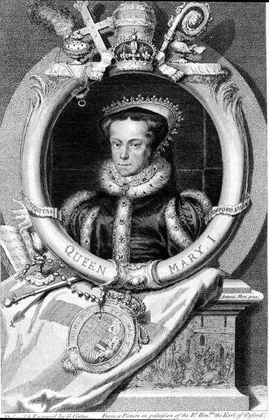 Mary I (1516-58) İngiltere Kraliçesi 1553, George Vertue (1684-1756) tarafından oyulmuş (gravür) by after Anthonis Mor van Dashorst