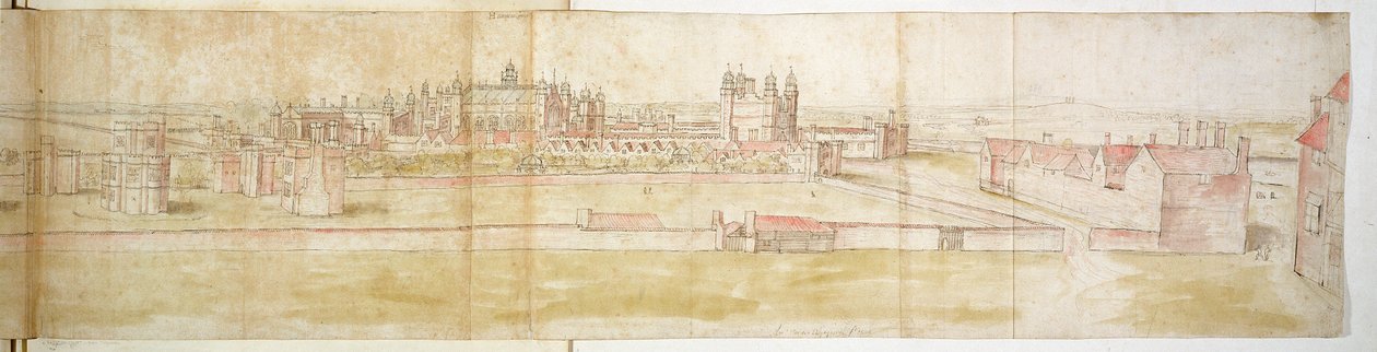 Kuzeyden Hampton Court Palace, c.1544 (kağıt üzerinde kalem, mürekkep ve wc) by Anthonis van den Wyngaerde