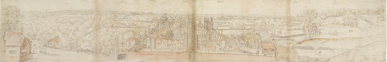 Güneyden Oatlands Sarayı, 1559. Verso: Richmond Sarayı ve Oatlands Çatıları, 1559 by Anthonis van den Wyngaerde
