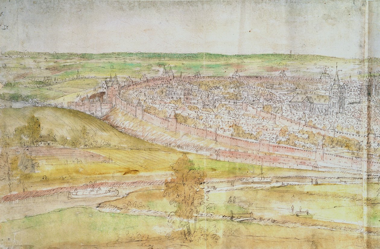 Panoramik Brüksel Manzarası, 16. yüzyıl (kağıt üzerinde kalem ve mürekkep ve wc) by Anthonis van den Wyngaerde