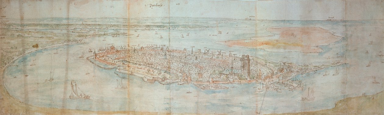 Batıya doğru yüksek bir noktadan görülen Dordrecht'in panoramik manzarası by Anthonis van den Wyngaerde