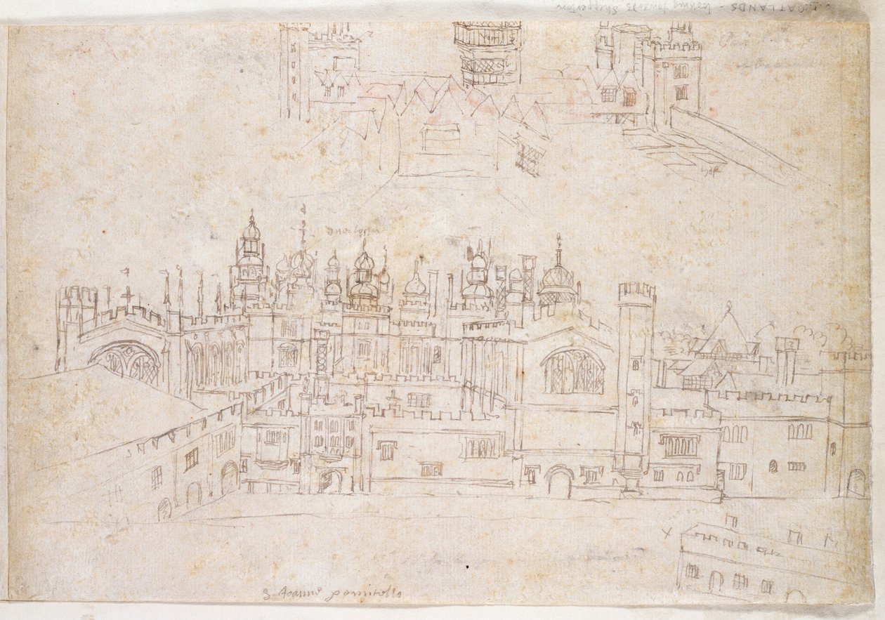 Oatlands Sarayı ve Hampton Court çalışmaları, c.1544 (kağıt üzerinde kalem ve mürekkep) by Anthonis van den Wyngaerde