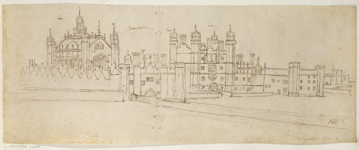 Hampton Court Şapeli ve Kapı Evi, c.1544 (kağıt üzerine kalem ve mürekkep) by Anthonis van den Wyngaerde