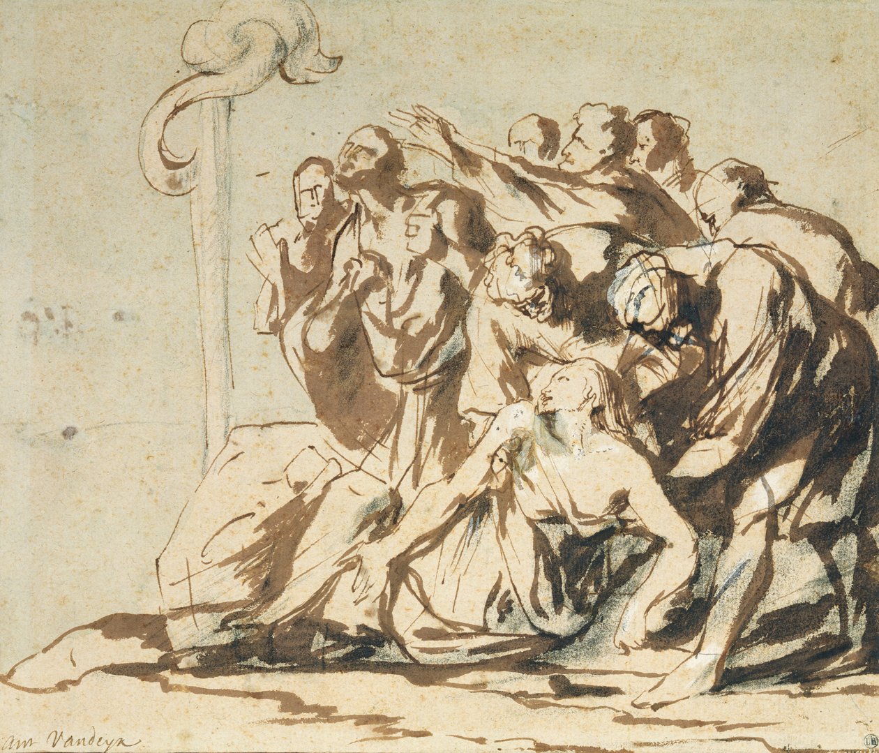 The Brazen Serpent (kağıt üzerinde karakalem ile kalem ve mürekkep) by Anthony van Dyck