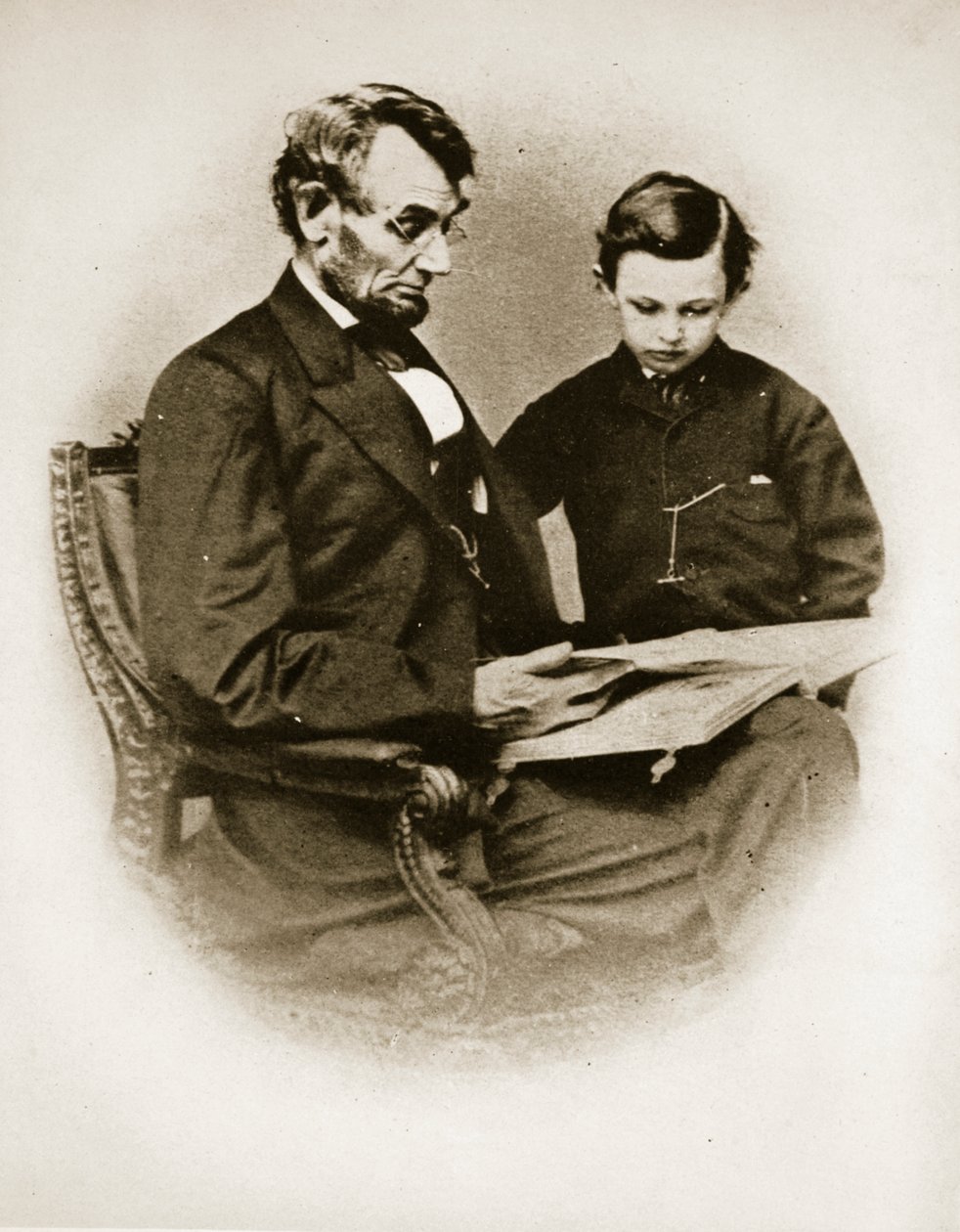 Lincoln ve Tad, 1864 (bw fotoğraf) by Mathew B. Brady