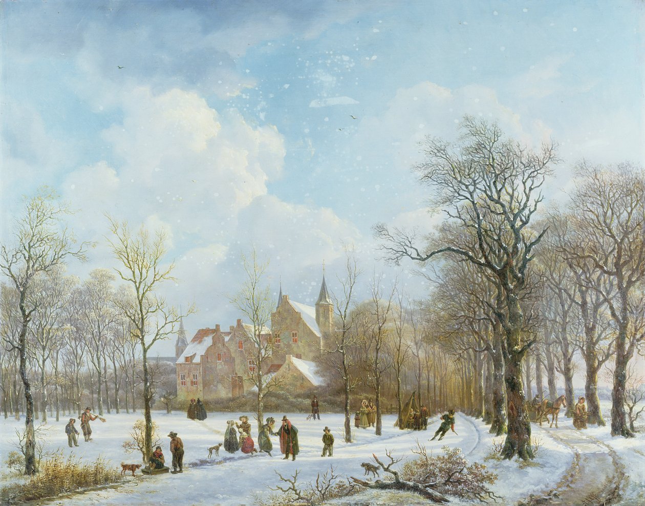 Kış Manzarasında Patenciler, 1830 (panel) by Anthony Jacob Offermans