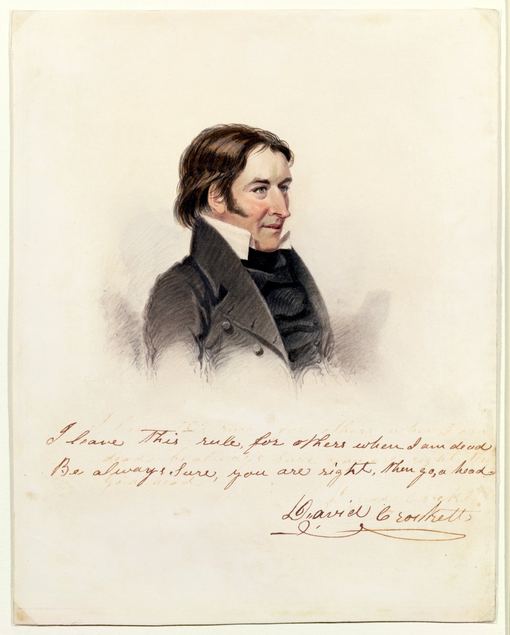Portrait of David Crockett, 1834 (wc on paper) by Anthony Lewis De Rose