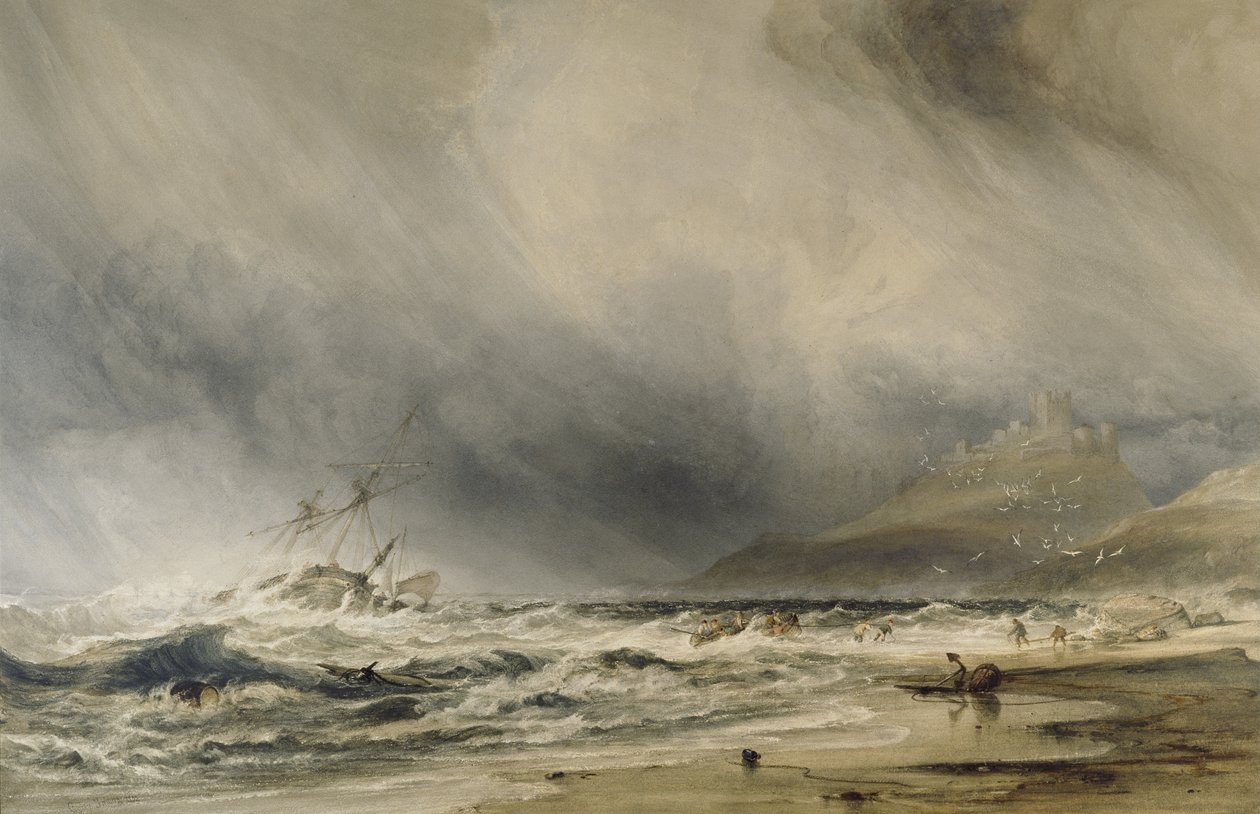 Bamburgh Kalesi, 1852 (beyaz gövde rengi dokunuşlarıyla sulu boya) by Anthony Vandyke Copley Fielding
