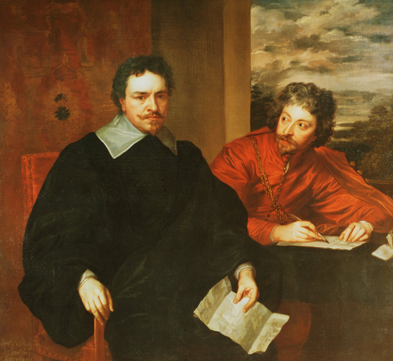 Thomas Wentworth, Strafford Kontu (1593-1641) ve Sekreteri Sir Philip Mainwaring (1589-1661) 1640 (orijinal için bkz. 91603) by Anthony van Dyck