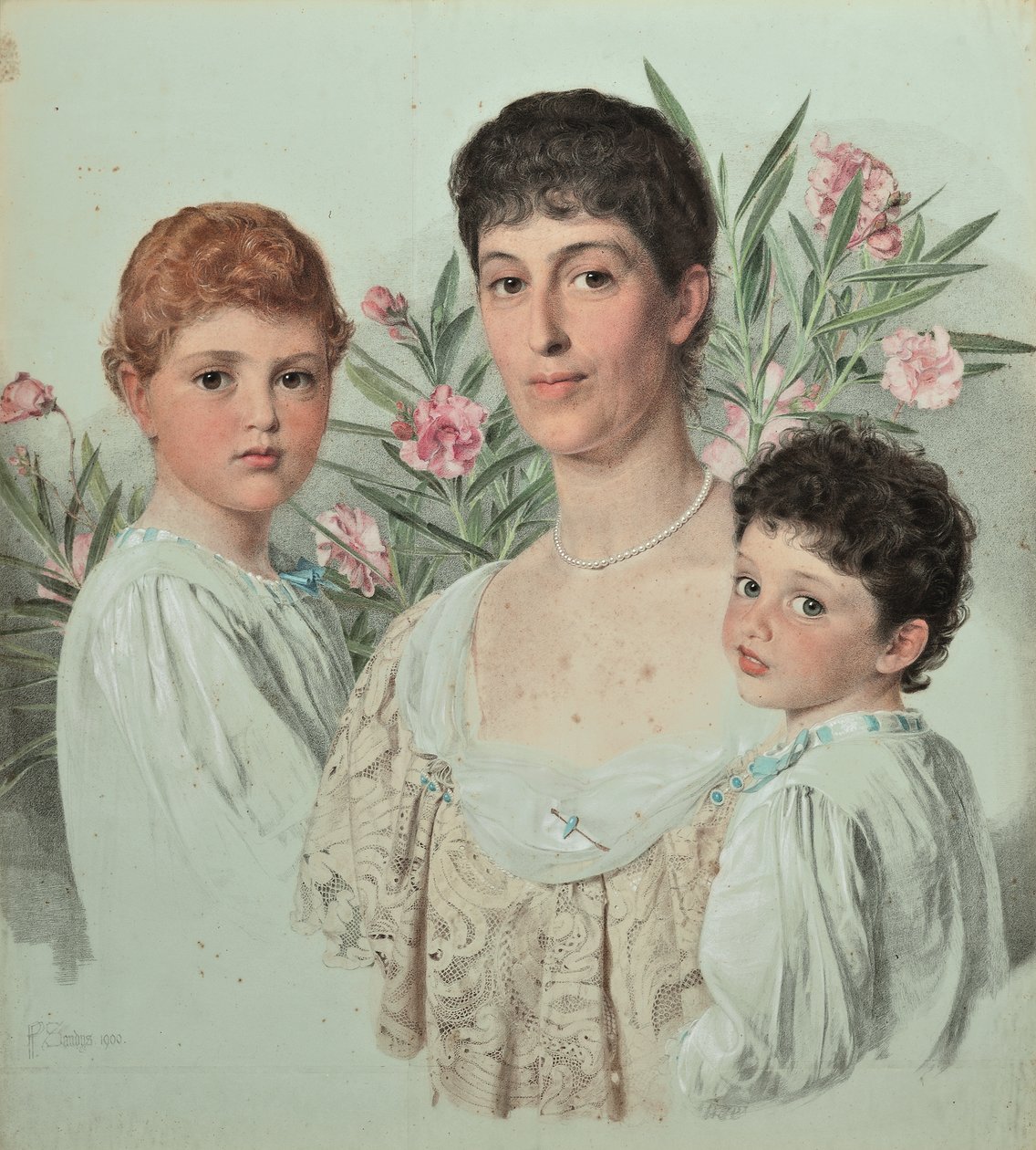 Bir anne ve iki çocuğunun portresi by Anthony Frederick Augustus Sandys