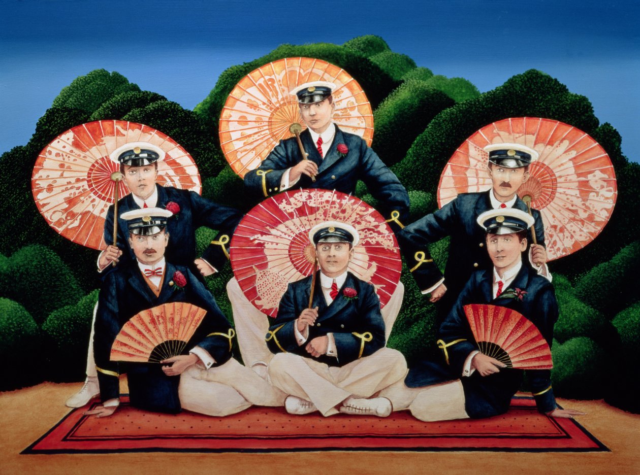 Şemsiyeli Denizciler, 1995 (gemide akrilik) by Anthony Southcombe