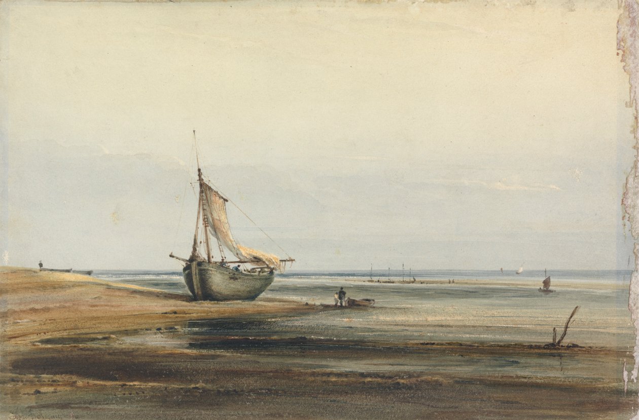 Karaya oturmuş bir tekne ile sahil sahnesi by Anthony Vandyke Copley Fielding