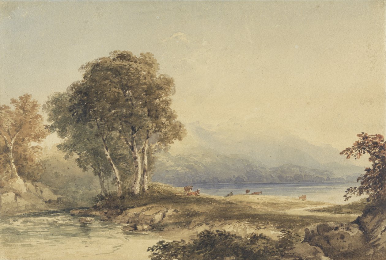 Göl ve Dere ile Dağlık Manzara (dokuma kağıt üzerinde grafit üzerinde wc) by Anthony Vandyke Copley Fielding