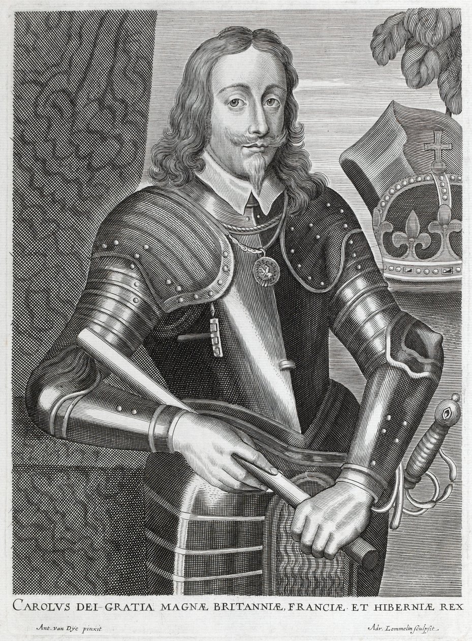 'Charles Büyük Britanya, Fransa ve İrlanda Tanrısının lütfuyla' (çizgi gravürü) by Anthony van (after) Dyck