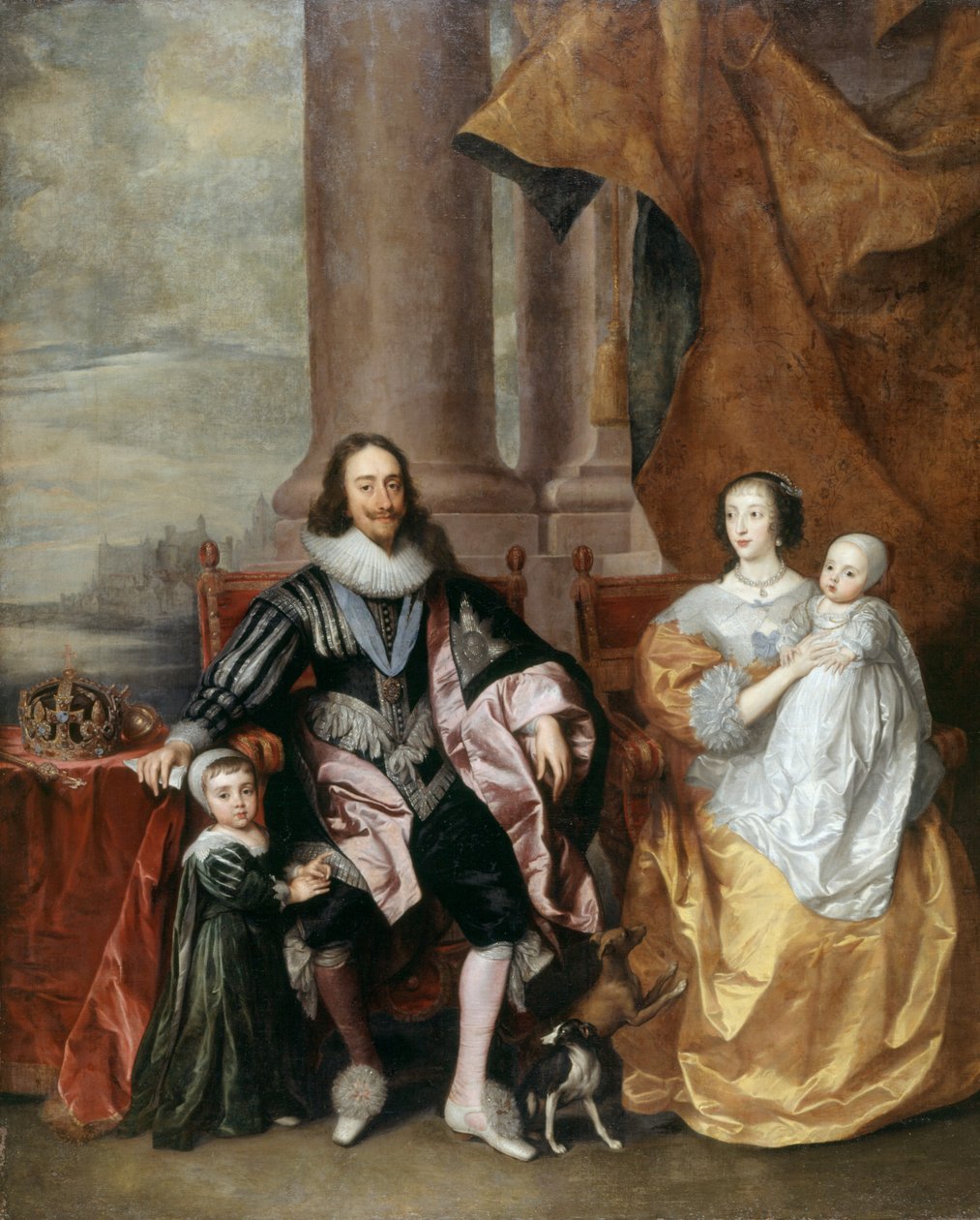 I. Charles, Kraliçe Henrietta ve En Büyük Çocuklarından İkisi (panel üzerine yağlıboya) by Anthony van (follower of) Dyck