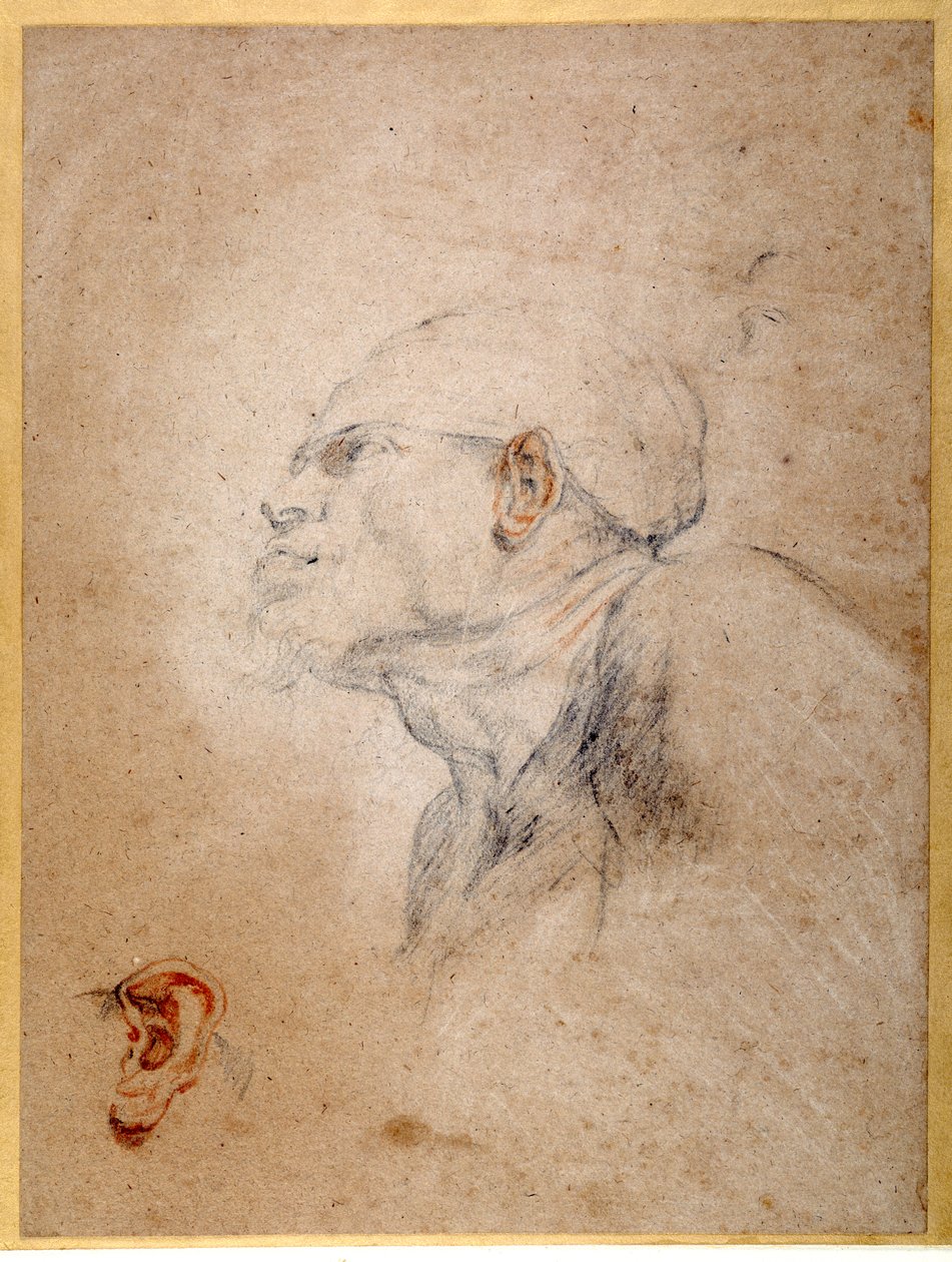 Bir Adamın Başı Sargılı, sol kulağı ayrı prova edildi (kağıt üzerinde siyah ve kırmızı tebeşirler) by Anthony van Dyck