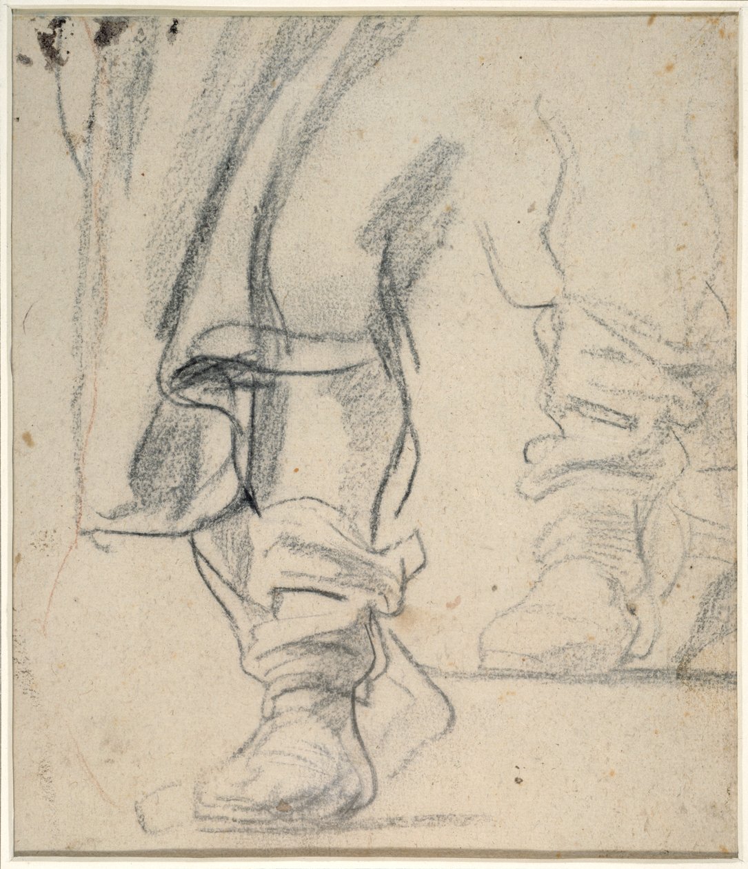 Bir adamın çizmeli bacakları ve aşağı inen pelerini (kağıt üzerinde siyah ve kırmızı tebeşir) by Anthony van Dyck