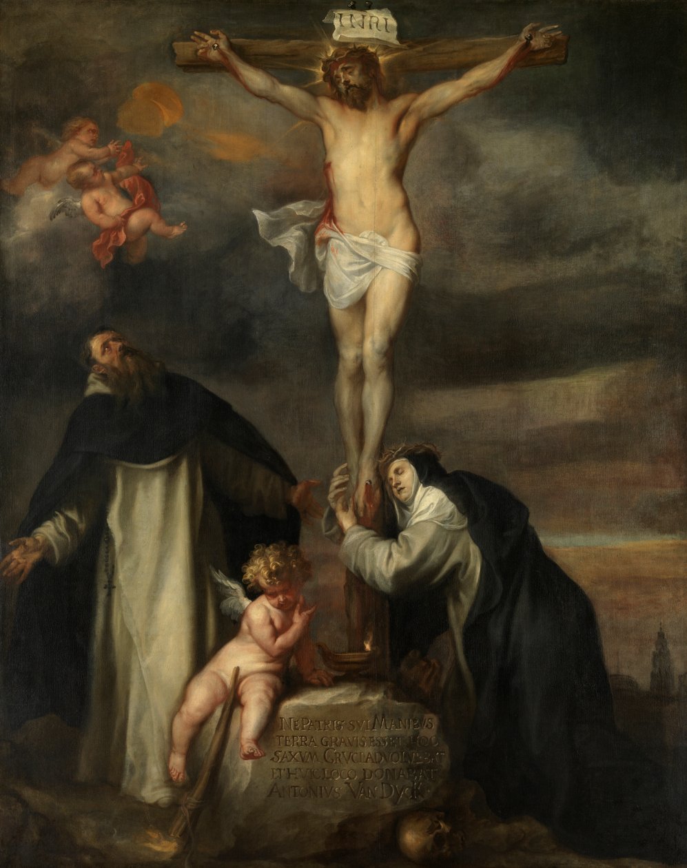 Sienalı Aziz Catherine, Aziz Dominic ve bir Melek ile çarmıhtaki İsa by Anthony van Dyck