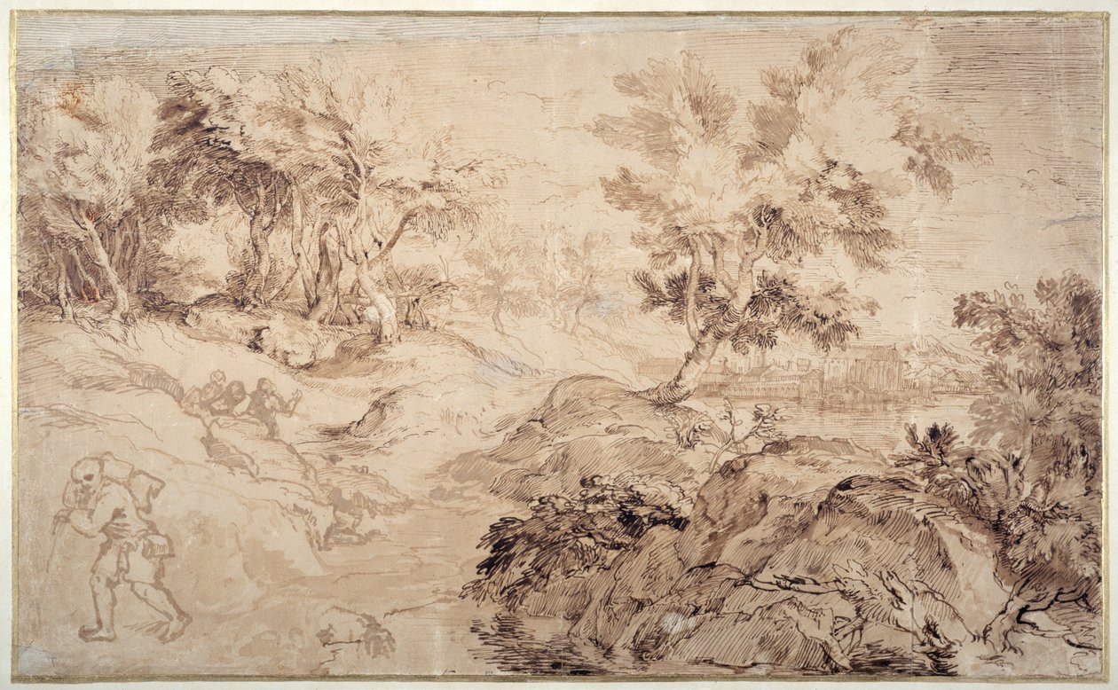 Titian Tarzında Manzara (kağıt üzerinde kalem ve mürekkep) by Anthony van Dyck