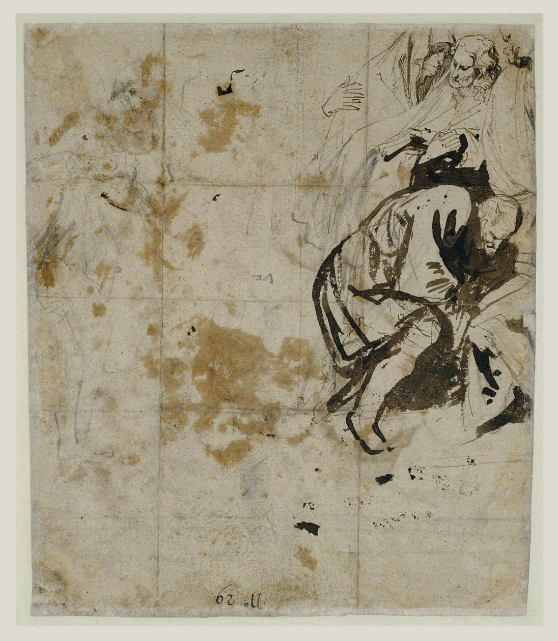 Gömü Kısmi Çalışması (verso) (1617-18) (Siyah tebeşir, tükenmez kalem ve kahverengi mürekkep, kahverengi ve kırmızımsı astar, kırmızı ve mavi tebeşir ve beyaz guaj artışı) by Anthony van Dyck