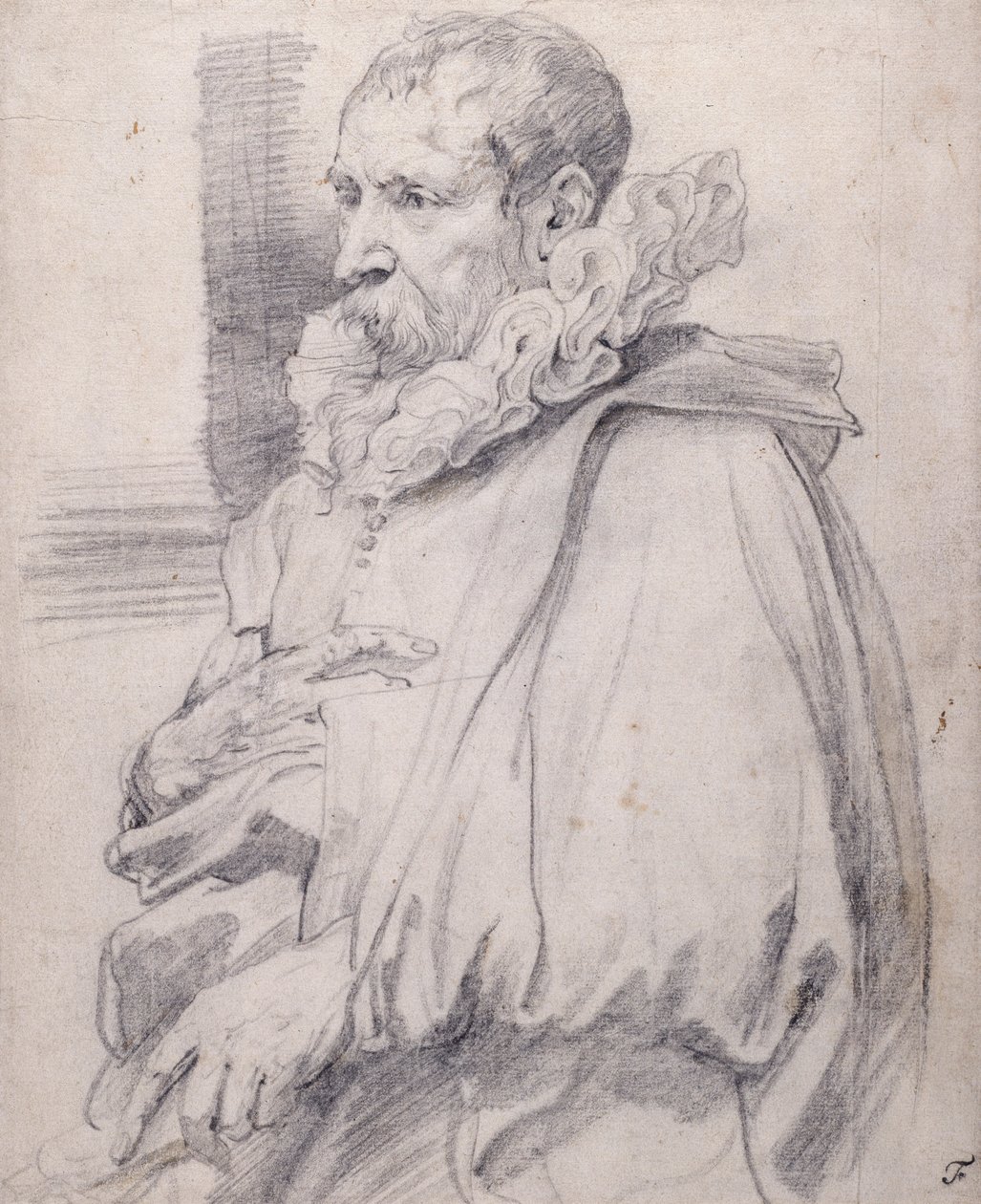 Genç Pieter Brueghel (beyaz kağıt üzerine siyah tebeşir) by Anthony van Dyck
