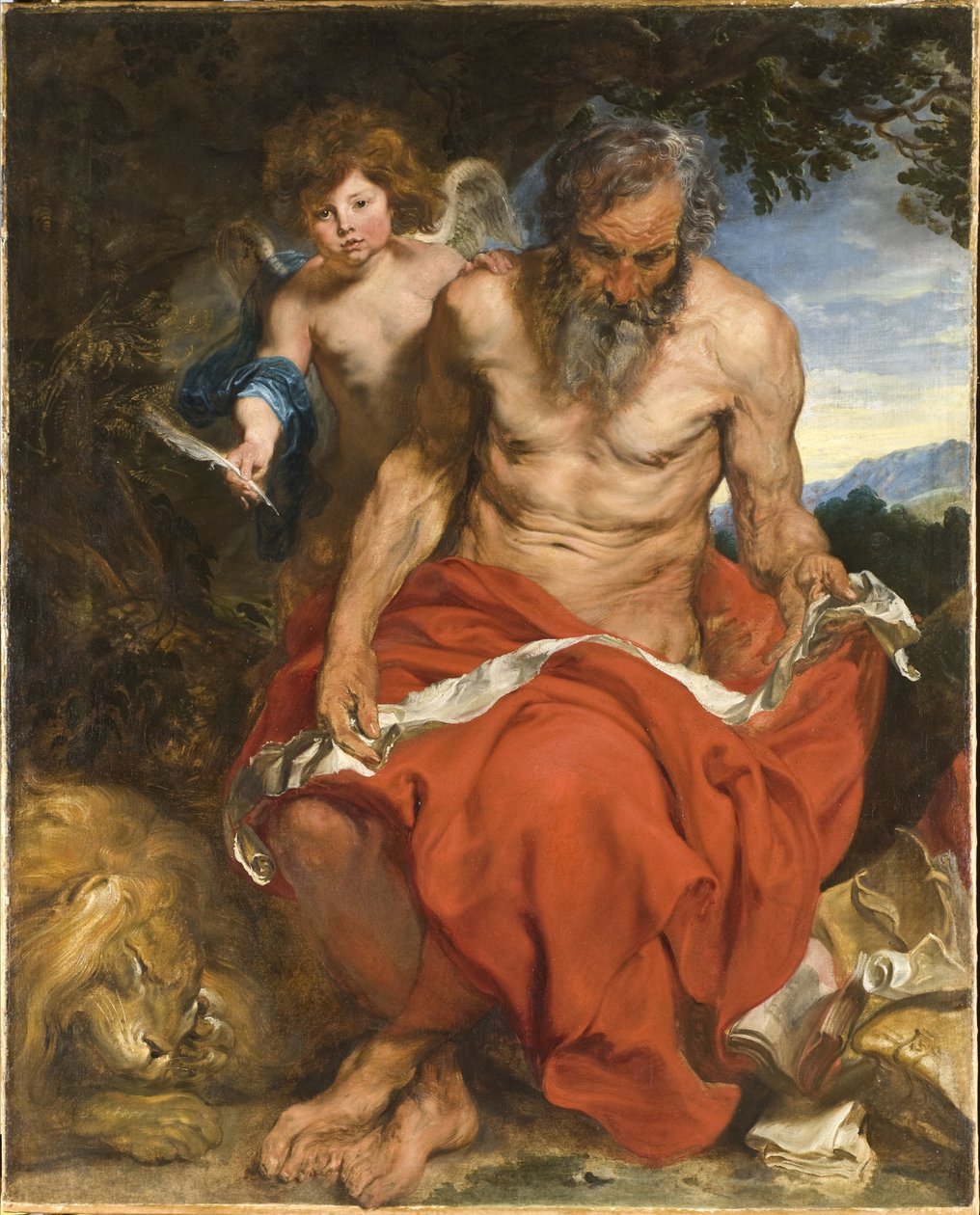 Aziz Jerome çölde meditasyon yaparken by Anthony van Dyck