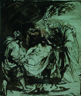 Mezar Çalışması (siyah tebeşir/kahverengi mürekkep) by Anthony van Dyck