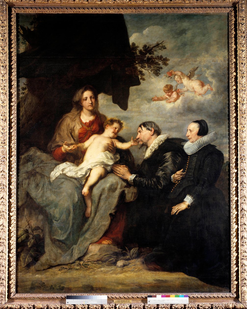 Bakire çocuğu bağışçılara verdi Bağışçı çifti 16. yüzyıl tarzında çilekle örtündü. Anton Van Dyck