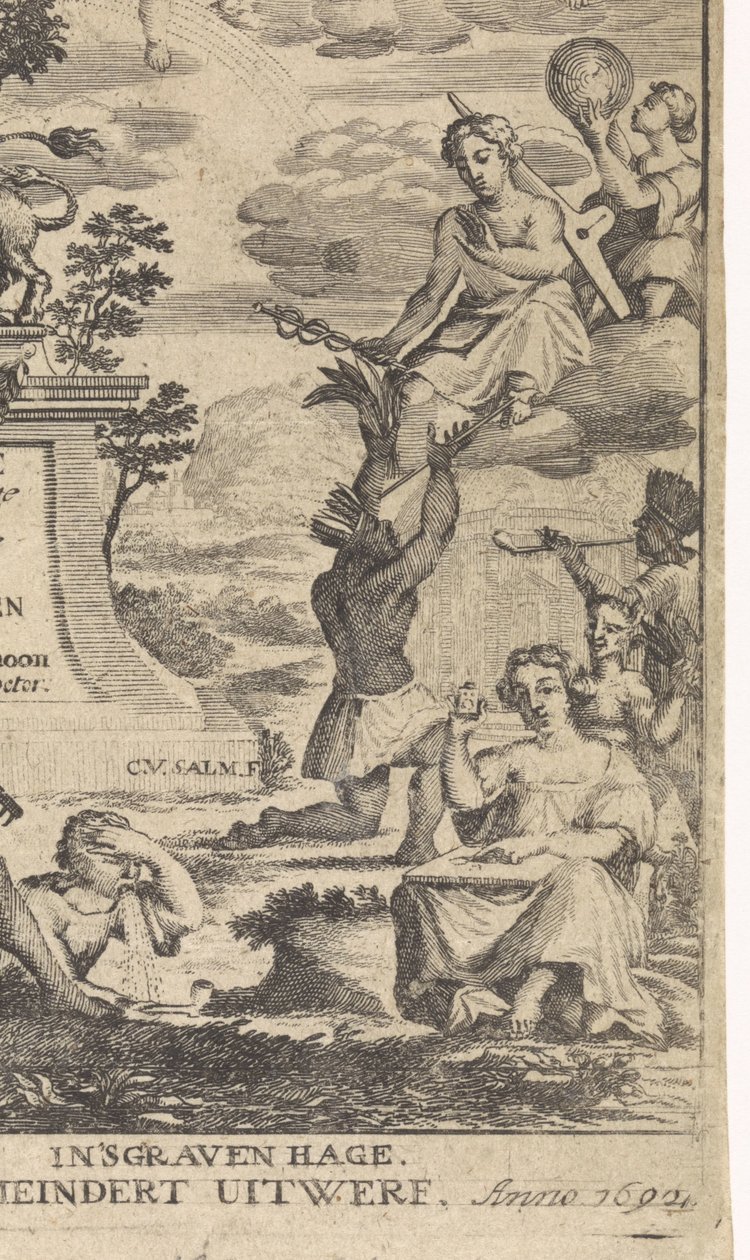 Botanik Alegorisi Başlık sayfası: Theodorus Schoon, Gerçek Egzersiz ve Bitkilerin Analizi, 1692 by Anthony van Zijlvelt