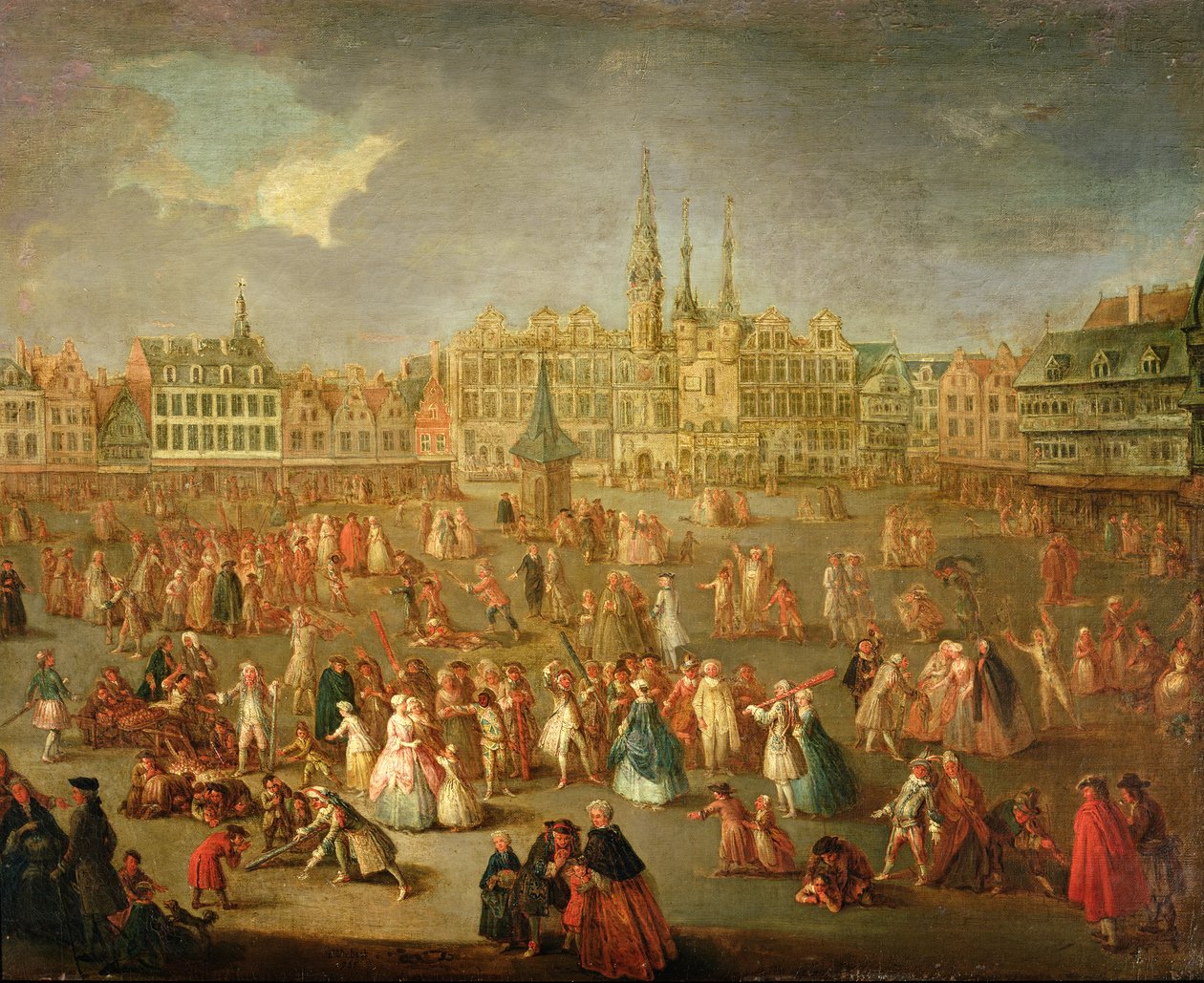 Mardi Gras sırasında Grand Place, Cambrai, 1765 by Francois Aubert