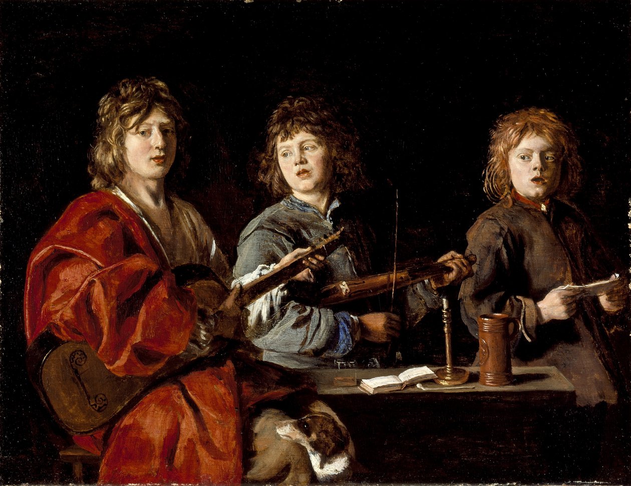 Üç Genç Müzisyen, 1630 dolayları (tahta üzerine yağlı boya) by Antoine Le Nain