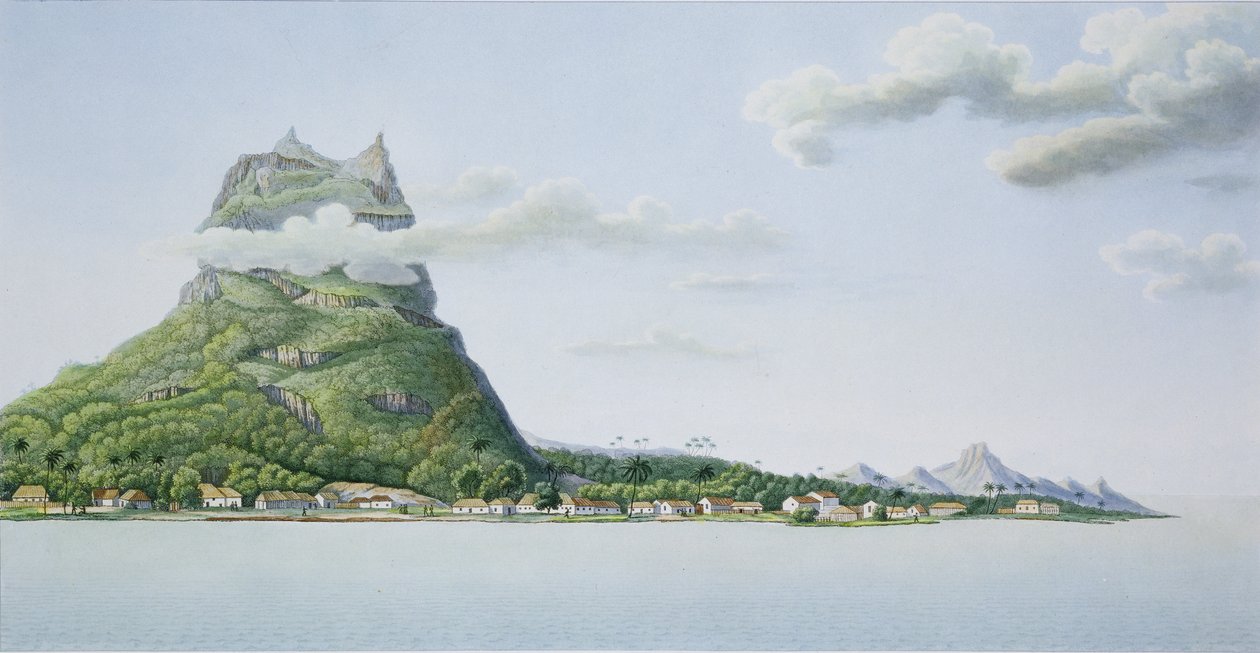 Louis Claude Desaulses de Freycinet'in (1779-1842) Ambroise Tardieu (1788-1841) tarafından oyulmuş 'Dünya Etrafında Yolculuk (1817-20)'den Bora Bora Adası'nın görünümü, 1822-24'te yayınlandı by Antoine Lejeune and Chazal