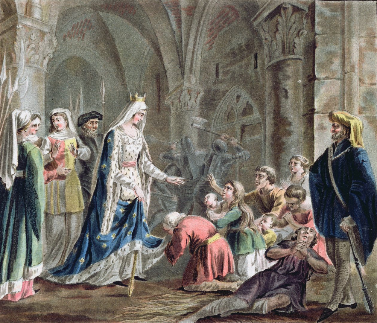 Blanche de Castille (1185-1252) Jean Baptiste Morret (fl. 1790-1820) tarafından oyulmuş Paris Bölümünün Hapishanelerini Dağıtıyor 1787 by Antoine Louis Francois Sergent Marceau