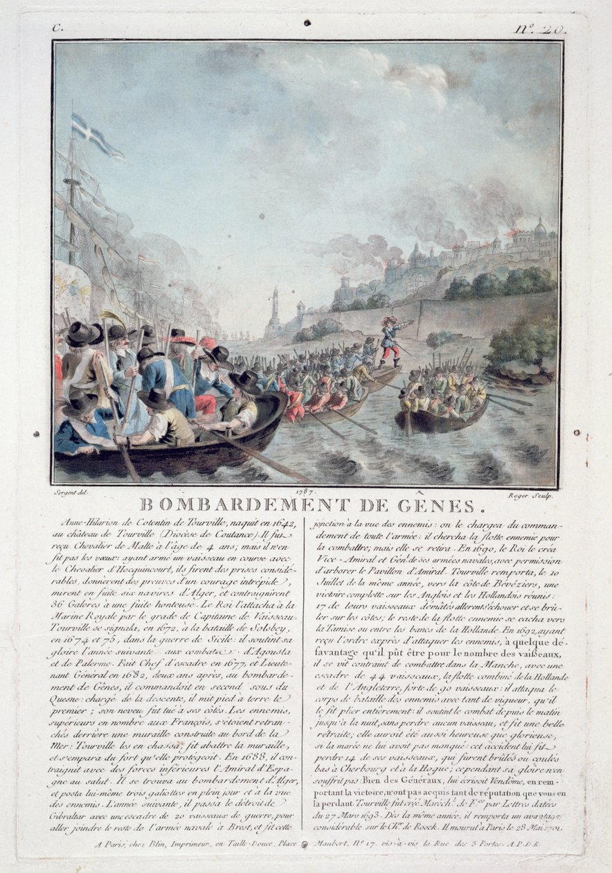 Cenova Bombardımanı, 1684, gravür Jean Baptiste Morret (fl.1790-1820), 1787 by Antoine Louis Francois Sergent Marceau